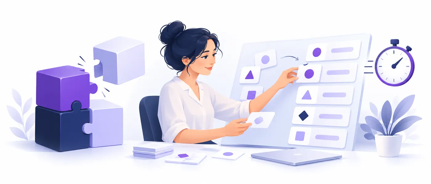 Illustration: Terminologin sortiert und verfeinert Begriffe in flexiblen Arbeitspaketen